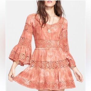 NWT Free People Pippa Tie-dye Bell Sleeve Dress “Sunrise” Size 2